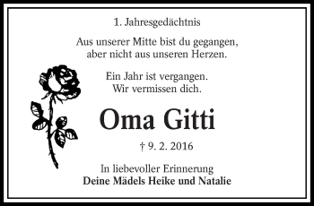 Traueranzeige von Oma Gitti  von lausitzer_rundschau