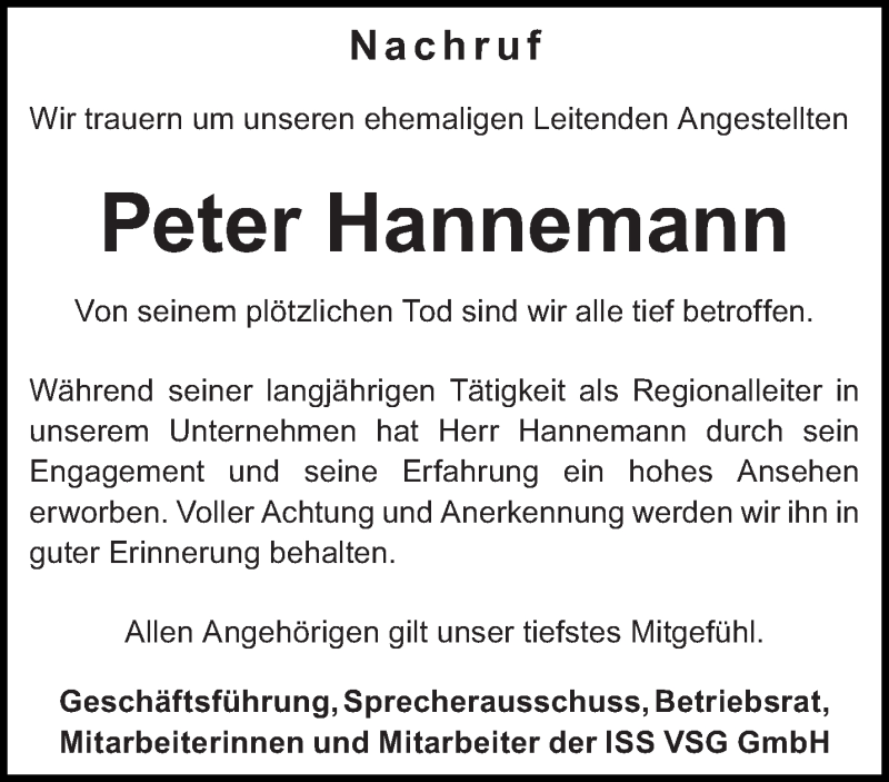  Traueranzeige für Peter Hannemann vom 08.02.2017 aus lausitzer_rundschau