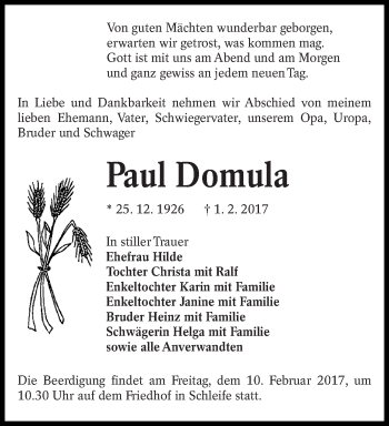 Traueranzeige von Paul Domula von lausitzer_rundschau
