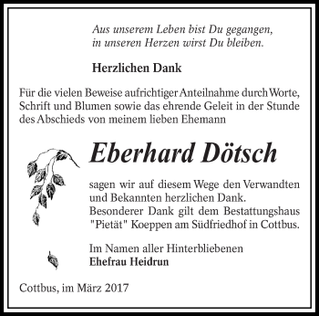 Traueranzeige von Eberhard Dötsch von lausitzer_rundschau