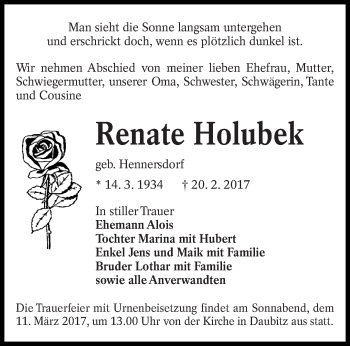 Traueranzeige von Renate Holubek von lausitzer_rundschau