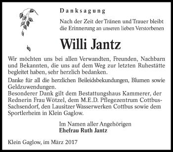 Traueranzeige von Willi Jantz von lausitzer_rundschau