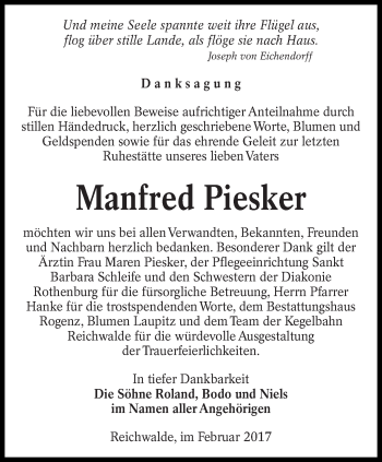 Traueranzeige von Manfred Piesker von lausitzer_rundschau