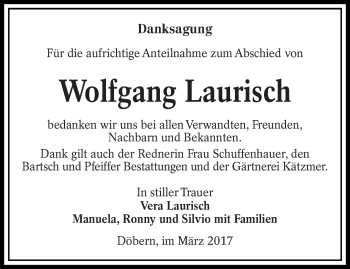 Traueranzeige von Wolfgang Laurisch von lausitzer_rundschau