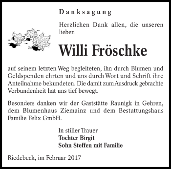 Traueranzeige von Willi Fröschke von lausitzer_rundschau