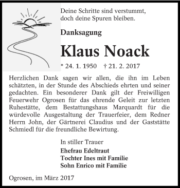 Traueranzeige von Klaus Noack von lausitzer_rundschau