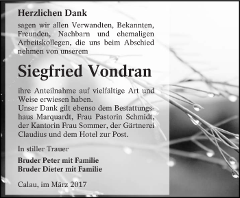 Traueranzeige von Siegfried Vondran von lausitzer_rundschau