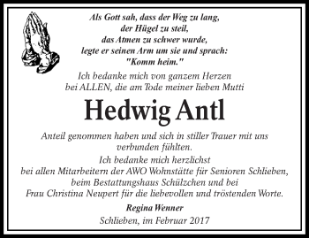 Traueranzeige von Hedwig Antl von lausitzer_rundschau
