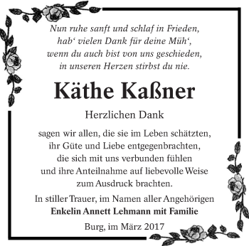 Traueranzeige von Käthe Kaßner von lausitzer_rundschau