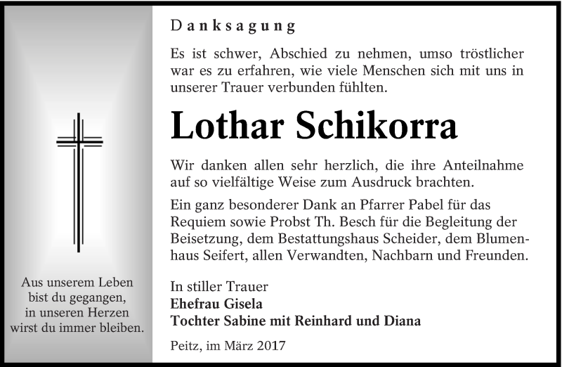  Traueranzeige für Lothar Schikorra vom 11.03.2017 aus lausitzer_rundschau