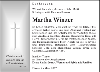 Traueranzeige von Martha Winzer von lausitzer_rundschau