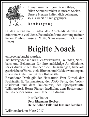 Traueranzeige von Brigitte Noack von lausitzer_rundschau