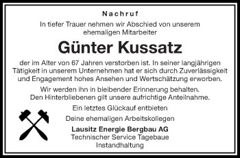 Traueranzeige von Günter Kussatz von lausitzer_rundschau