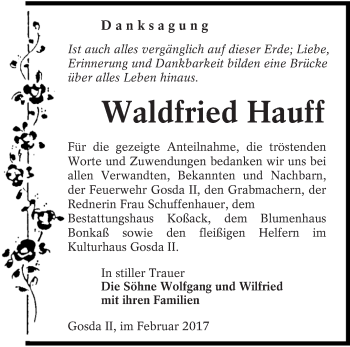 Traueranzeige von Waldfried Hauff von lausitzer_rundschau