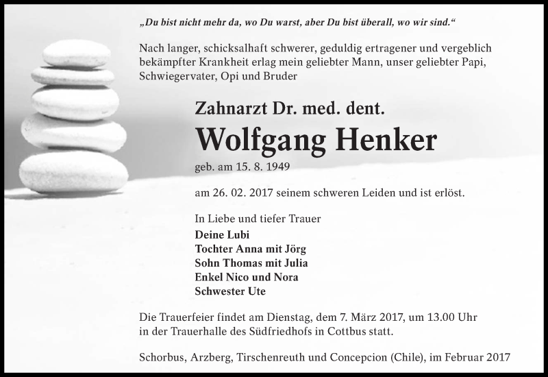  Traueranzeige für Wolfgang Henker vom 03.03.2017 aus lausitzer_rundschau