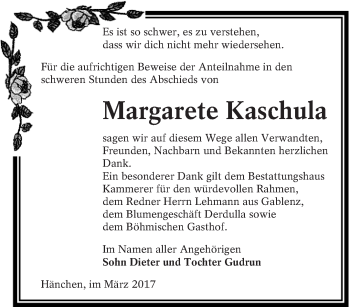 Traueranzeige von Margarete Kaschula von lausitzer_rundschau