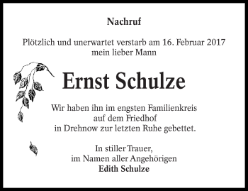 Traueranzeige von Ernst Schulze von lausitzer_rundschau