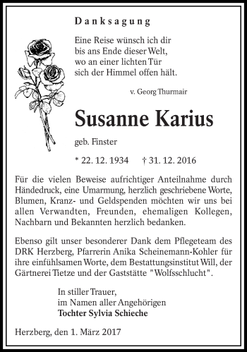 Traueranzeige von Susanne Karius von lausitzer_rundschau