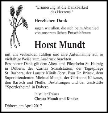 Traueranzeige von Horst Mundt von lausitzer_rundschau