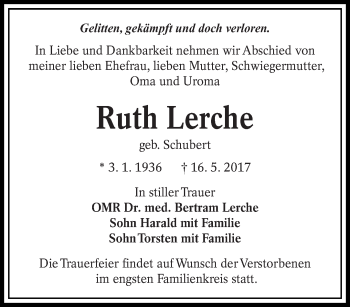 Traueranzeige von Ruth Lerche von lausitzer_rundschau