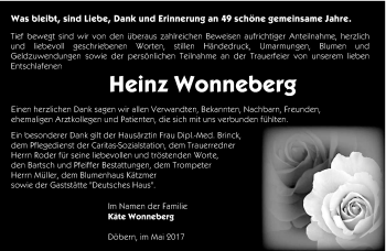 Traueranzeige von Heinz Wonneberg von lausitzer_rundschau