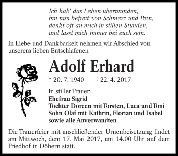 Traueranzeige von Adolf Erhard von lausitzer_rundschau