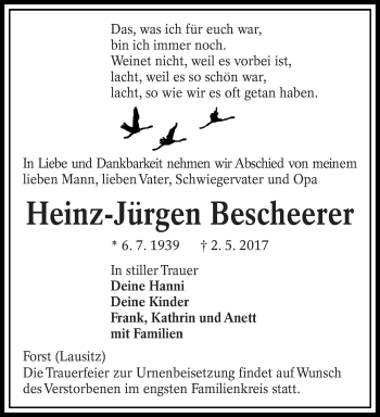 Traueranzeige von Heinz-Jürgen Bescheerer von lausitzer_rundschau