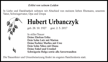 Traueranzeige von Hubert Urbanczyk von lausitzer_rundschau