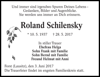 Traueranzeige von Roland Schilensky von lausitzer_rundschau