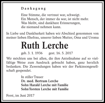 Traueranzeige von Ruth Lerche von lausitzer_rundschau