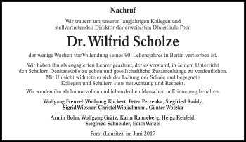 Traueranzeige von Wilfrid Scholze von lausitzer_rundschau