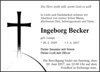 Traueranzeige von Ingeborg Becker von lausitzer_rundschau