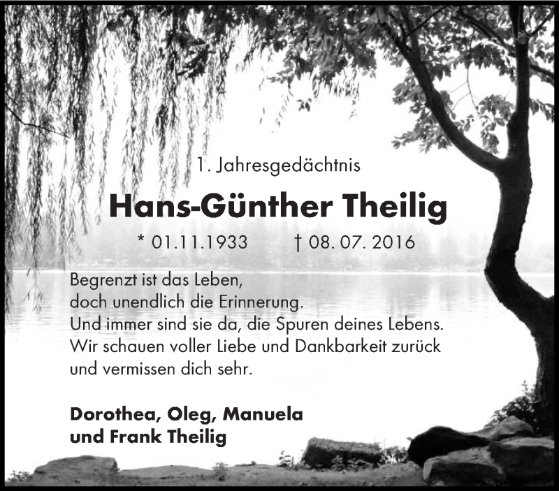  Traueranzeige für Hans-Günther Theilig vom 08.07.2017 aus lausitzer_rundschau