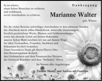 Traueranzeige von Marianne Walter von lausitzer_rundschau