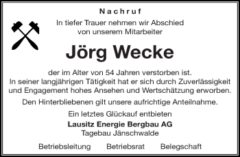 Traueranzeige von Jörg Wecke von lausitzer_rundschau