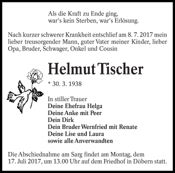 Traueranzeige von Helmut Tischer von lausitzer_rundschau