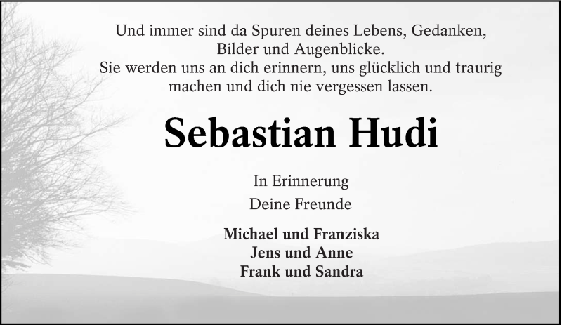  Traueranzeige für Sebastian Hudi vom 08.07.2017 aus lausitzer_rundschau
