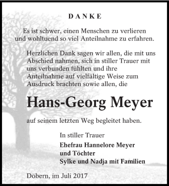 Traueranzeige von Hans-Georg Meyer von lausitzer_rundschau