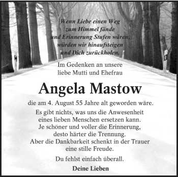 Traueranzeige von Angela Mastow von lausitzer_rundschau