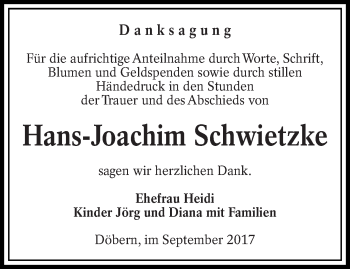 Traueranzeige von Hans-Joachim Schwietzke von lausitzer_rundschau