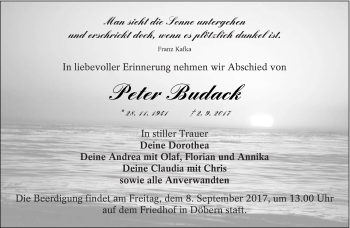 Traueranzeige von Peter Budack von lausitzer_rundschau