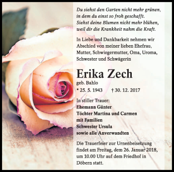 Traueranzeige von Erika Zech von lausitzer_rundschau