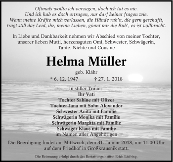 Traueranzeige von Helma Müller von lausitzer_rundschau