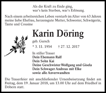 Traueranzeige von Karin Döring von lausitzer_rundschau