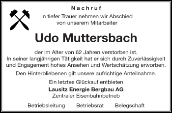 Traueranzeige von Udo Muttersbach von lausitzer_rundschau