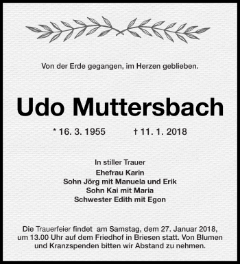 Traueranzeige von Udo Muttersbach von lausitzer_rundschau