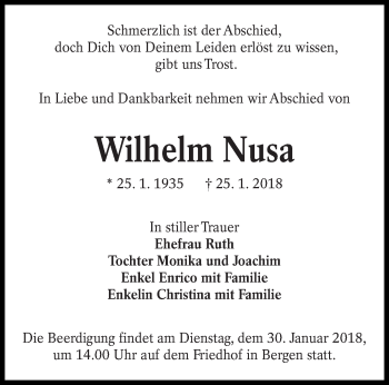 Traueranzeige von Wilhelm Nusa von lausitzer_rundschau