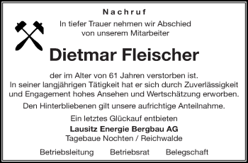 Traueranzeige von Dietmar Fleischer von lausitzer_rundschau