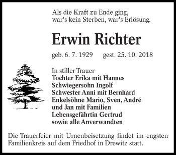 Traueranzeige von Erwin Richter von lausitzer_rundschau