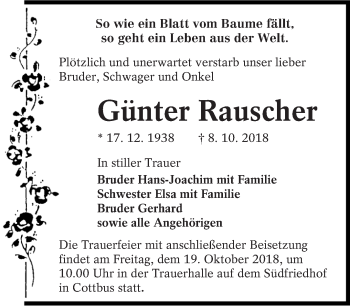 Traueranzeige von Günter Rauscher von lausitzer_rundschau